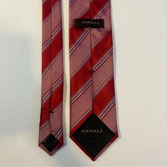 Canali, Red, Striped, 100% Silk, Made in Italy,‎ Men's Tie